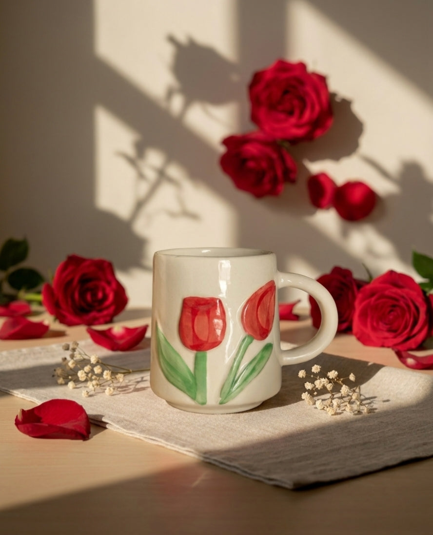 Red Tulip Ceramic Mug | Perfect Valentine & Anniversary Gift