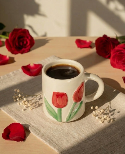 Red Tulip Ceramic Mug | Perfect Valentine & Anniversary Gift