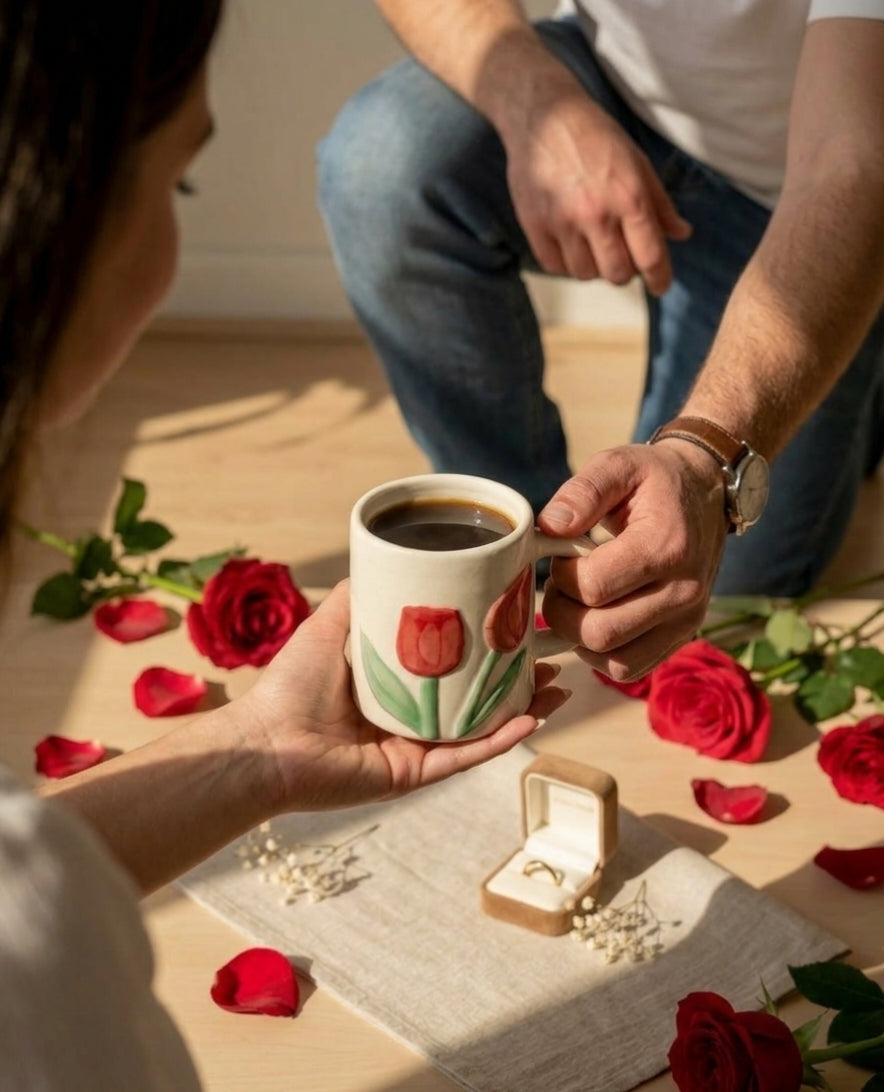 Red Tulip Ceramic Mug | Perfect Valentine & Anniversary Gift