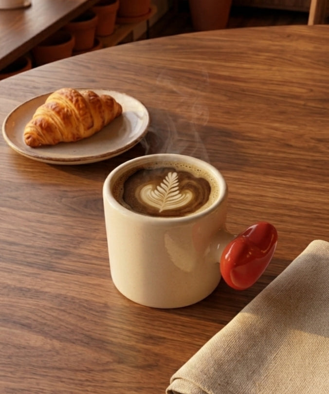 Handmade Ceramic Heart-Handle Coffee Mug – 350ml Minimalist Stoneware