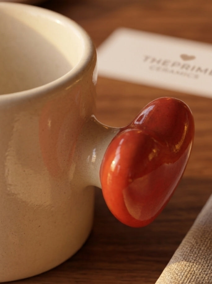 Handmade Ceramic Heart-Handle Coffee Mug – 350ml Minimalist Stoneware